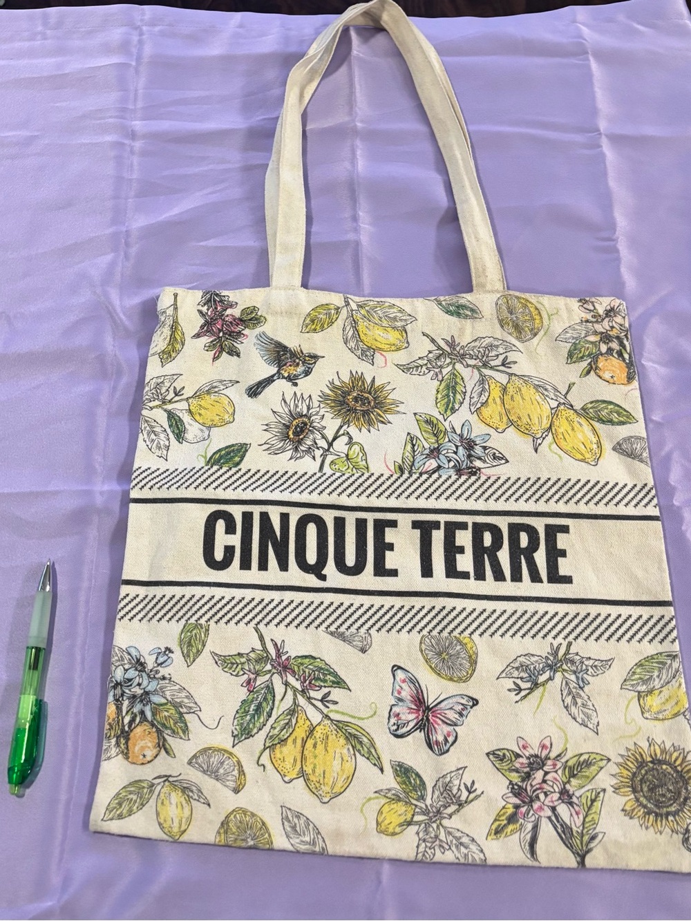 Cinque Terre Printed Lemon Canvas Tote Bag - Cream/Yellow
